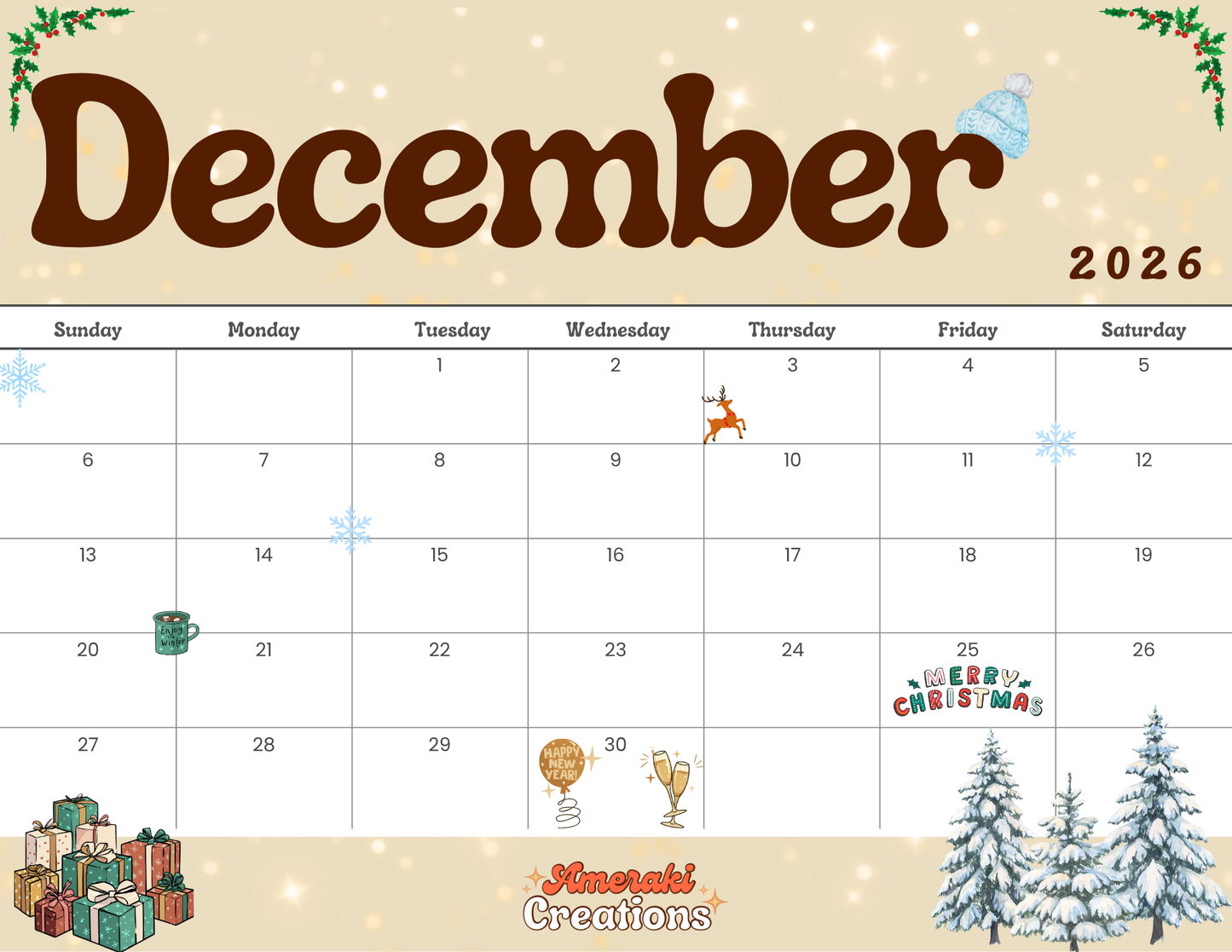 Free Monthly Calendars 2026