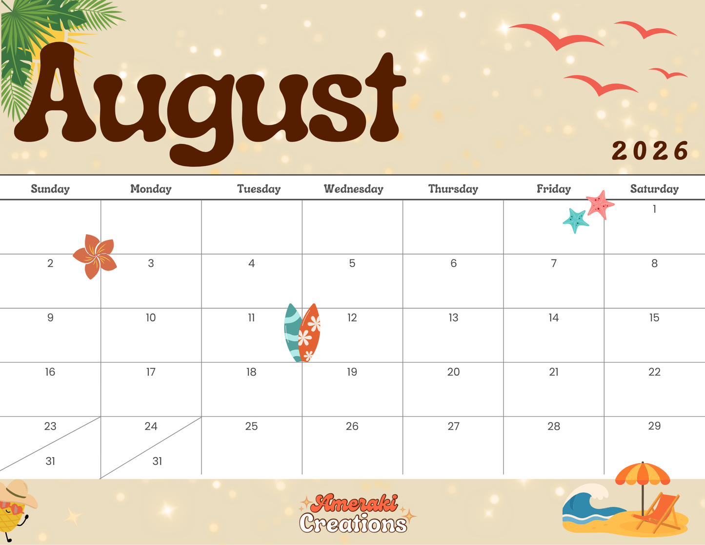 Free Monthly Calendars 2026