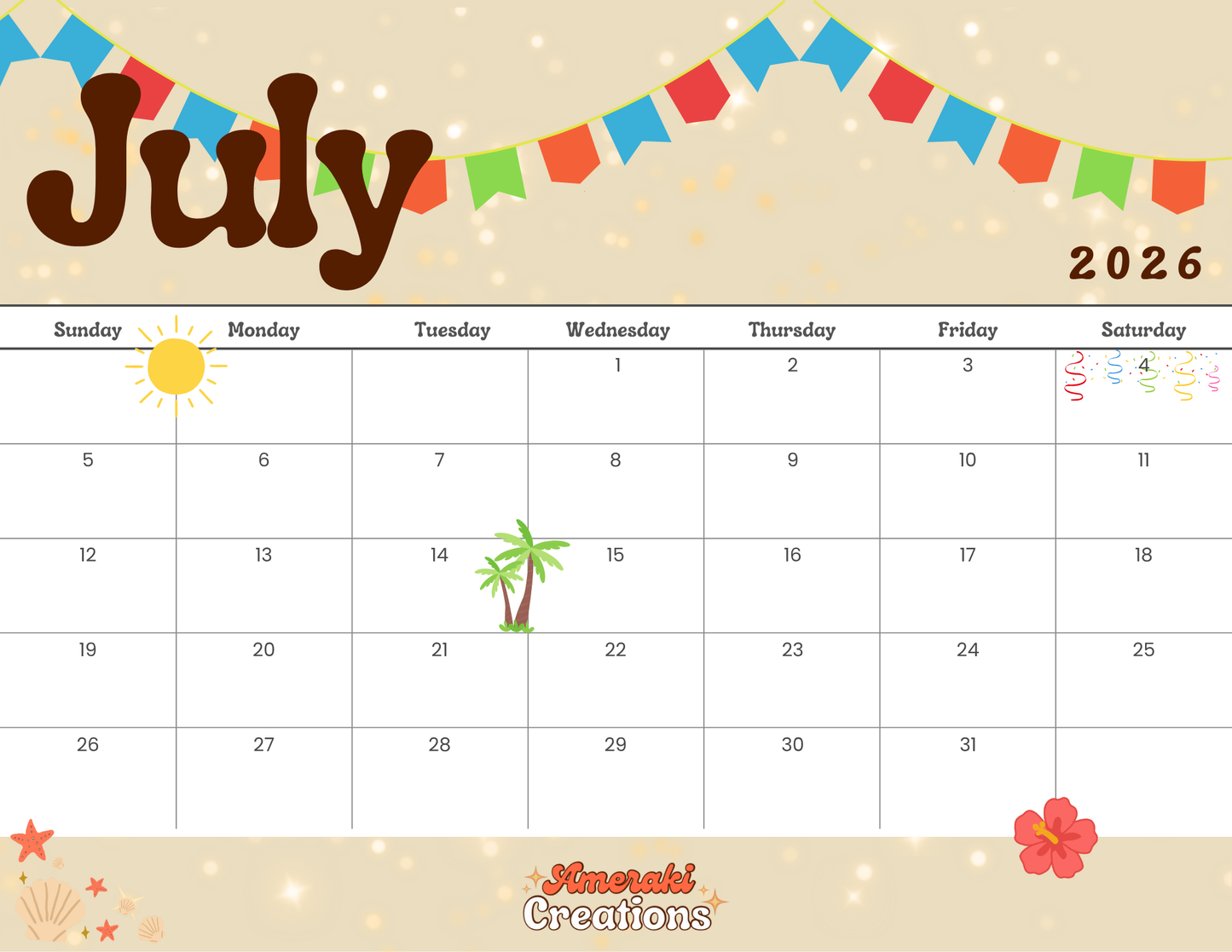 Free Monthly Calendars 2026