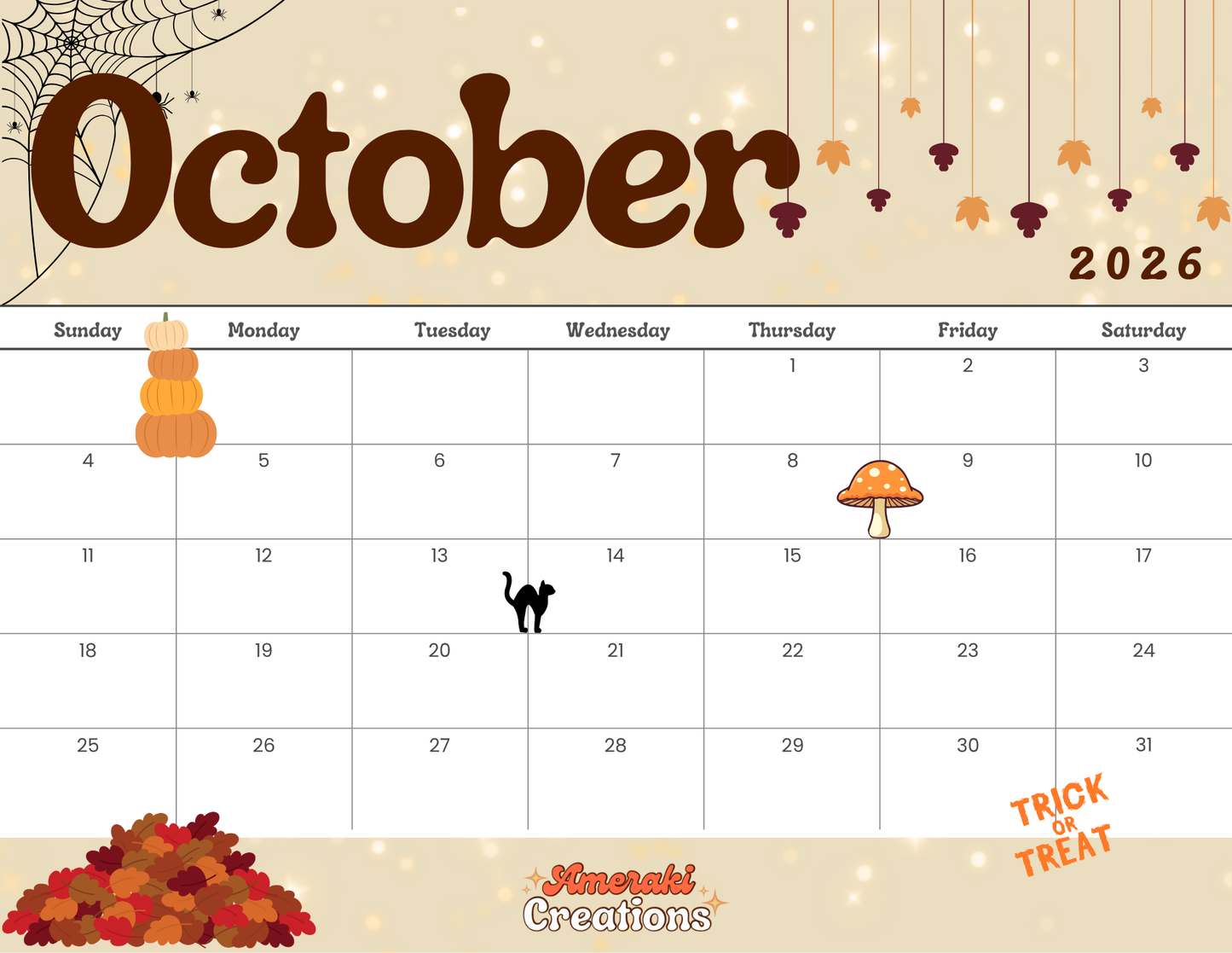 Free Monthly Calendars 2026